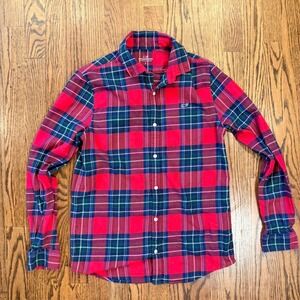 Vineyard Vines Boys L 14 Plaid Flannel Button Down Shirt Red Blue Whale Logo